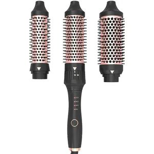 3 in 1 Thermal Brush Set Heated Round Brush, Create Loose Volume Curls With Digital Display 3 Heat Settings Ceramic Tourmaline Ionic Hair Curling Wand Dual Voltage 1.25Inch & 1.5Inch & 1.77Inch Plug Comfort