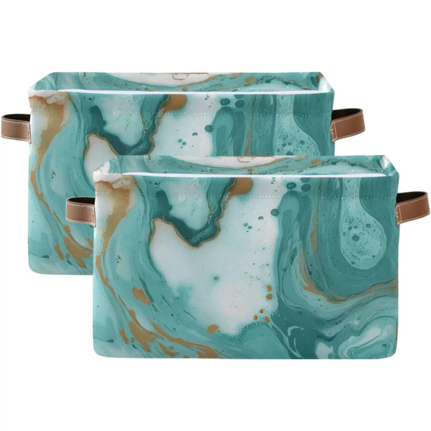 Turquoise Marble Texture Basket Bin Large Storage Basket Toy Basket Canvas Storage Basket Clothes Basket Decorative Basket for Home Office (15X11X9.5Inch,2Pack) KEEPREAL