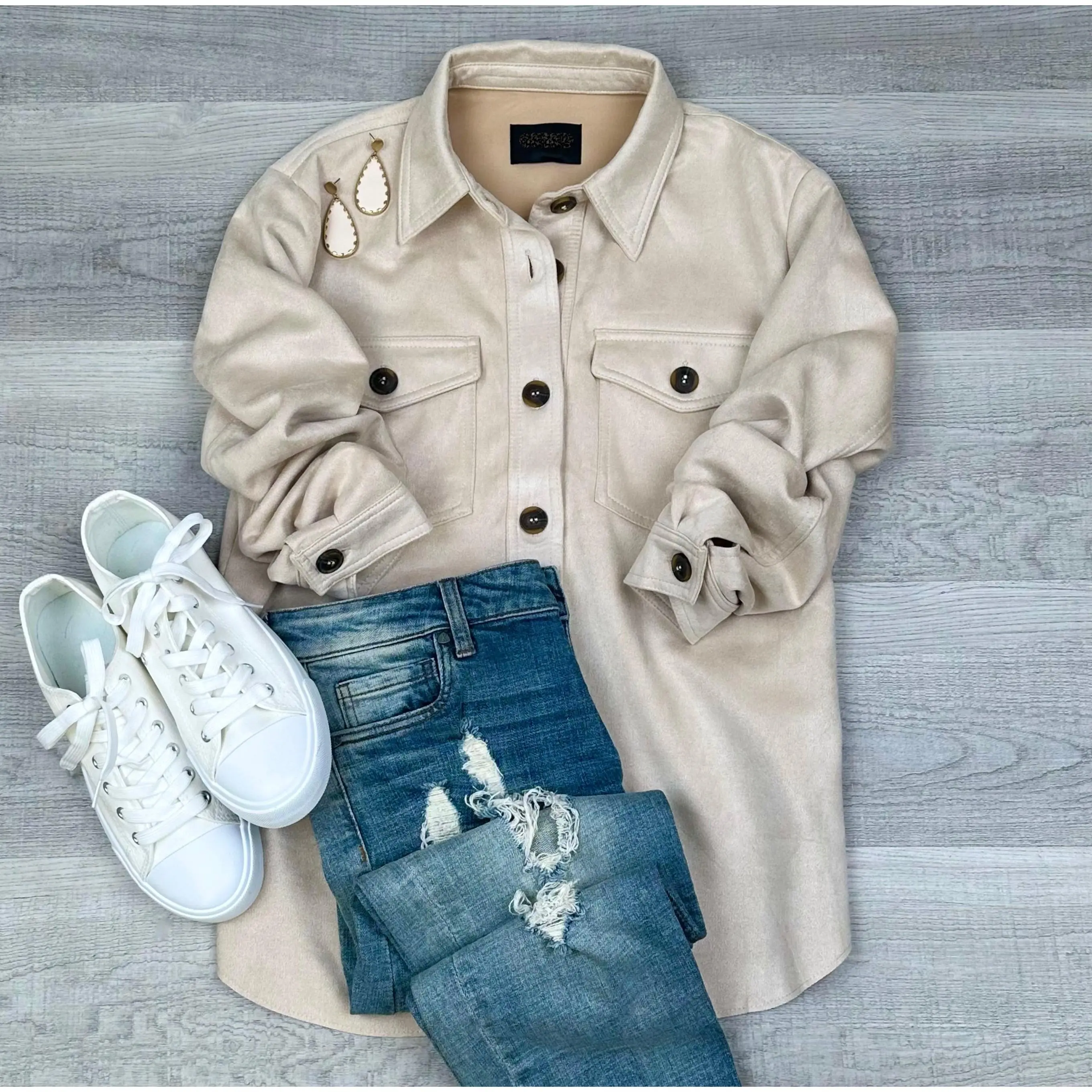 Suede Button Up Shacket | Khaki