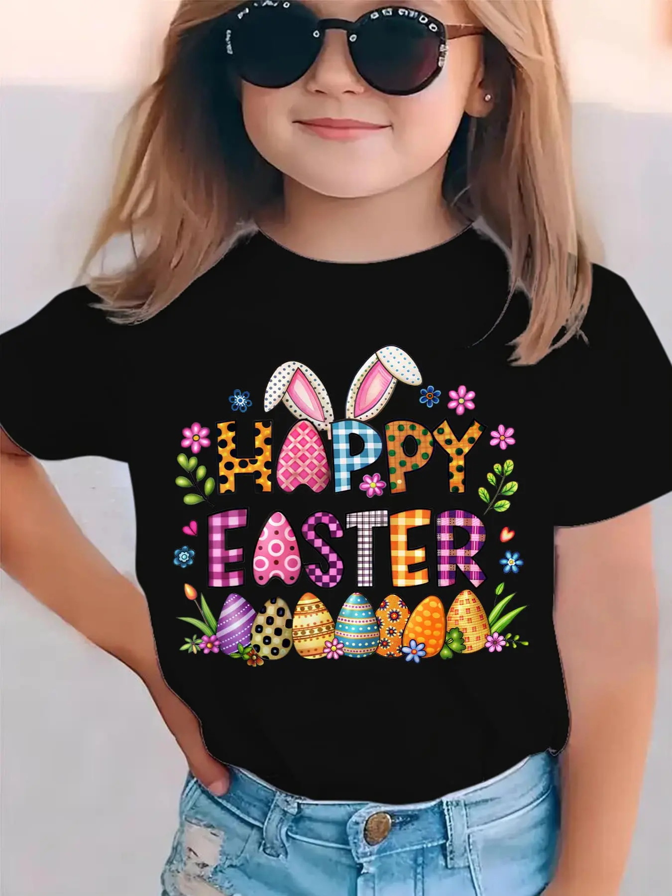 Toddler Girls Mom's Little Bunny Love Mother's Day T-Shirt, Cute Bunny Ears Bow Graphic Tee for Kids, Little Girls Short Sleeve Cotton Shirt, Sweet Mother's Day Gift for Daughters