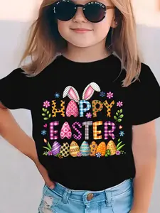 Toddler Girls Mom's Little Bunny Love Mother's Day T-Shirt, Cute Bunny Ears Bow Graphic Tee for Kids, Little Girls Short Sleeve Cotton Shirt, Sweet Mother's Day Gift for Daughters