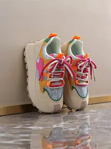 1 Pair Women's Retro Patchwork Chunky Sneakers | Cottagecore Style | Soft Lining + Durable Non-Slip Sole + 3 Colors | For Students / Office Workers / Short Trips