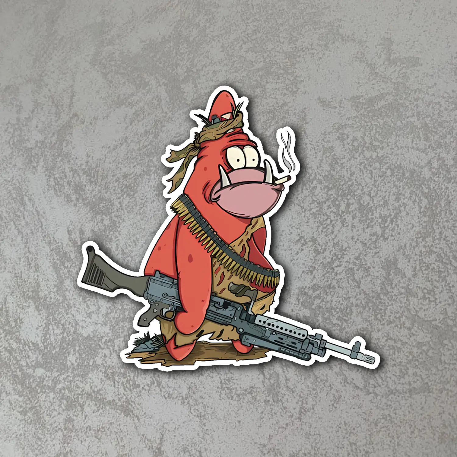 Tactical Pink Starfish Sticker Funny Cartoon Sea Character Soldier Style Vinyl Decal Waterproof Laptop Car Bottle Sticker Gift for Humor Lovers