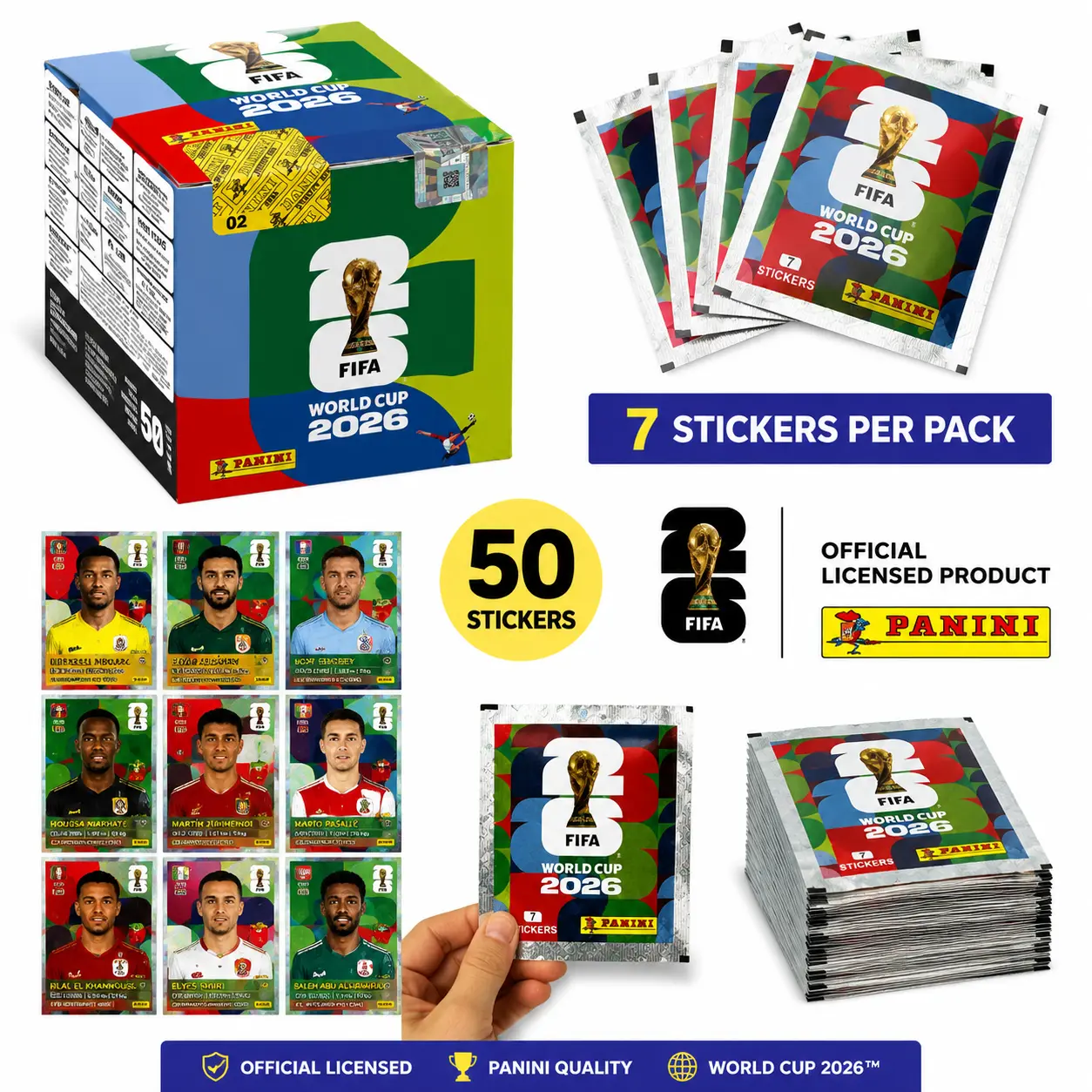 FIFA/PANINI authorized World Cup star sticker commemorative booklet, each box of stickers contains 50 bags, with 7 stickers per bag
