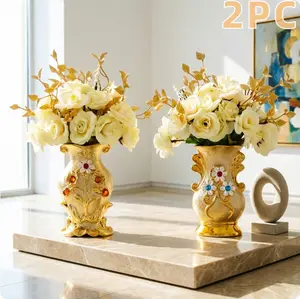 Two-piece minimalist vase set: one creative vase set for home interior and office floral decor bouquets; decorative vases; high-end home decor. Simple, eco-friendly, elegant desktop decorations suitable for living rooms, dining tables, and office décor.