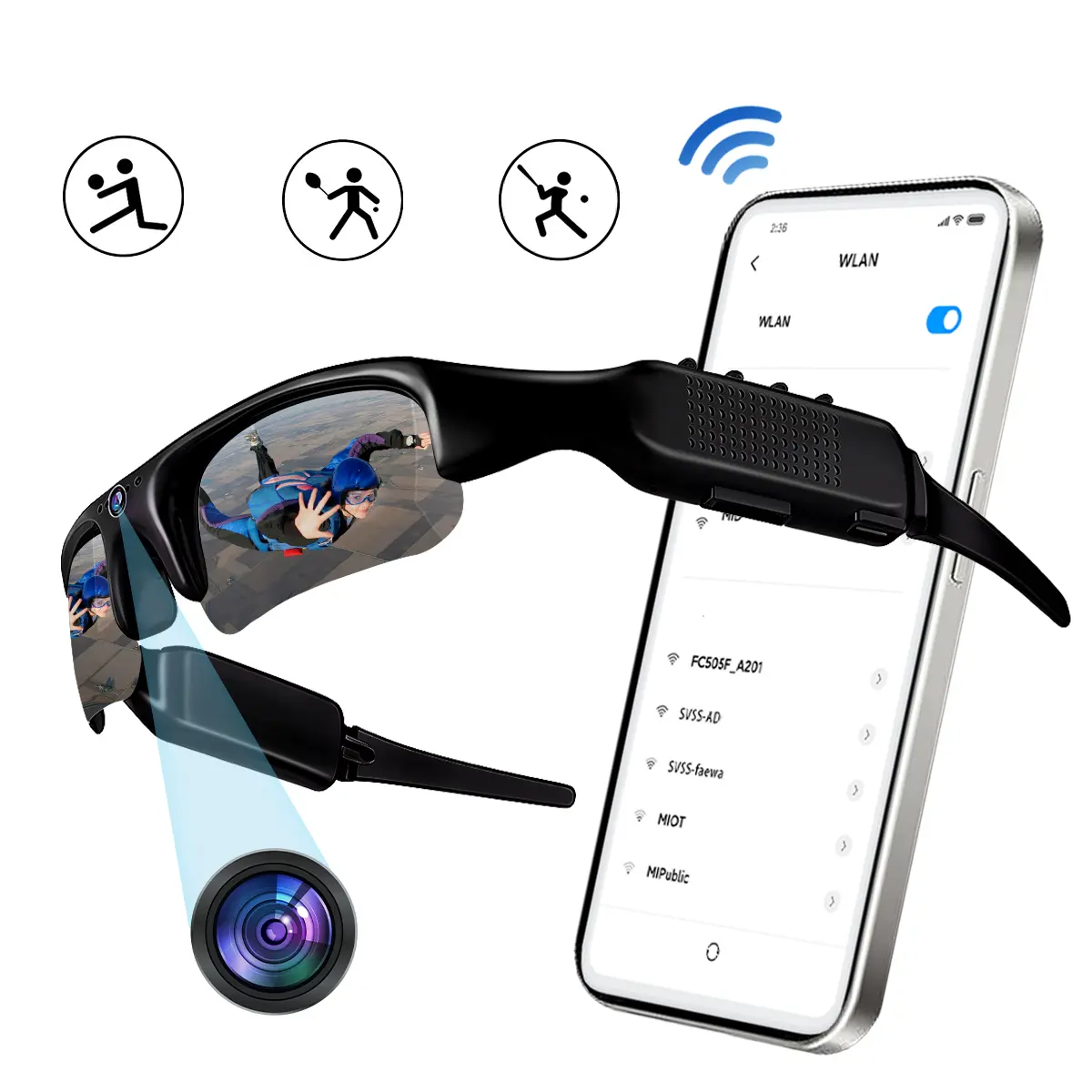 Outdoor Sunglasses, Smart Cycling Camera Glasses, Wearable Smart Glasses, 1080P HD Camera, WiFi Transmission, Wireless Smart Glasses, Unisex Safety Glasses, Release Hands, Record Video, Take Photos
