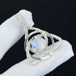 Flashy Moonstone Natural Gemstone Celtic Family Knot Pendant Wire Wrapped 925 Sterling Silver Pendant Silver Pendant Handmade Jewelry Gifts
