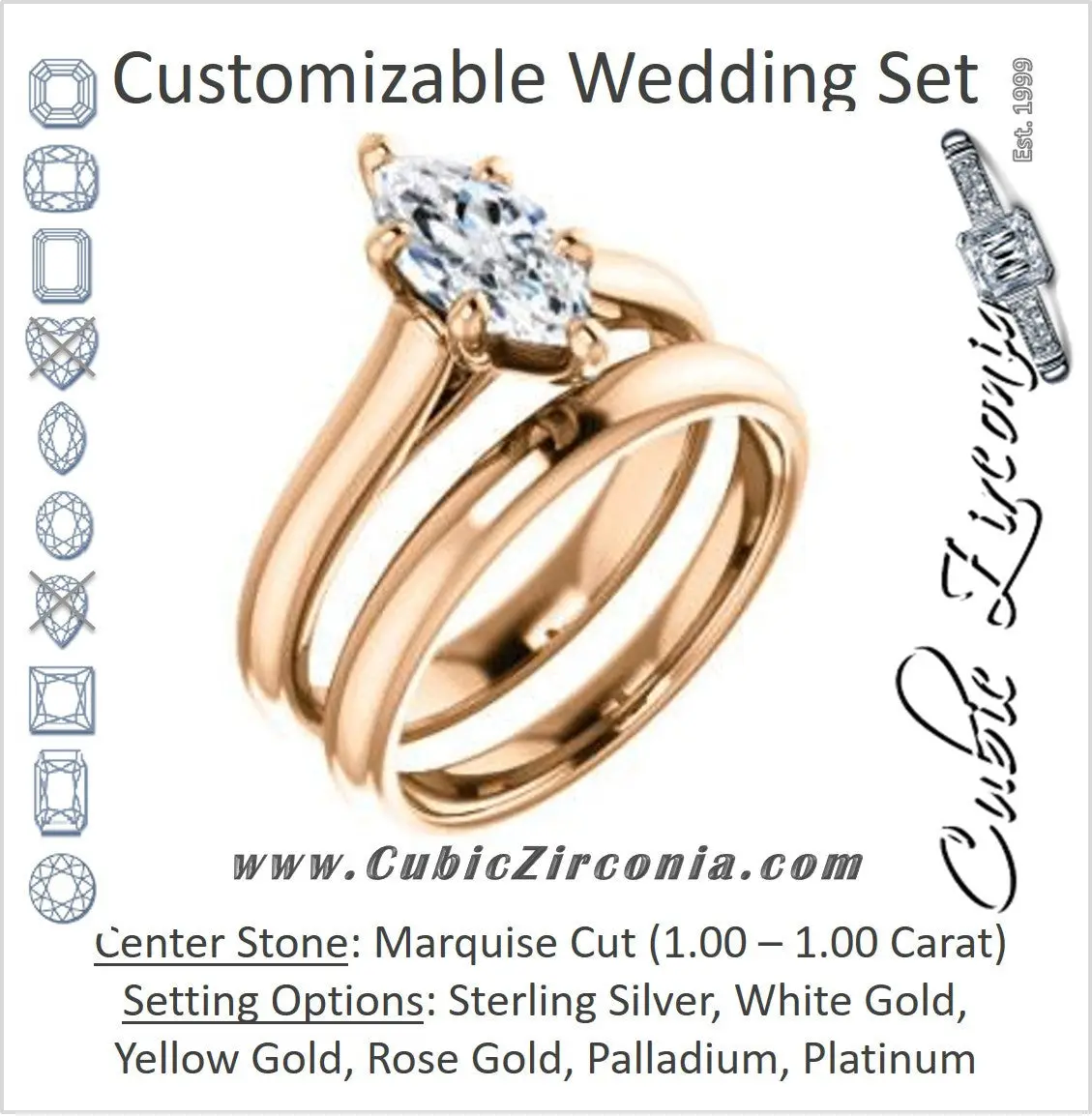 CZ Wedding Set, featuring The Tawanda engagement ring (Customizable Marquise Cut Cathedral Setting with Peekaboo Accents)