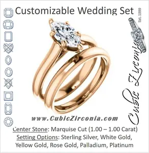CZ Wedding Set, featuring The Tawanda engagement ring (Customizable Marquise Cut Cathedral Setting with Peekaboo Accents)