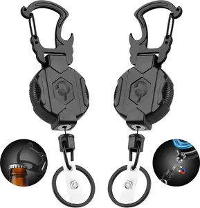 Retractable Keychain 2 Pack Carabiner Badge Holder with Magnetic Closure Tactical ID Badge Reel Men with 32” Steel Retractable Cord