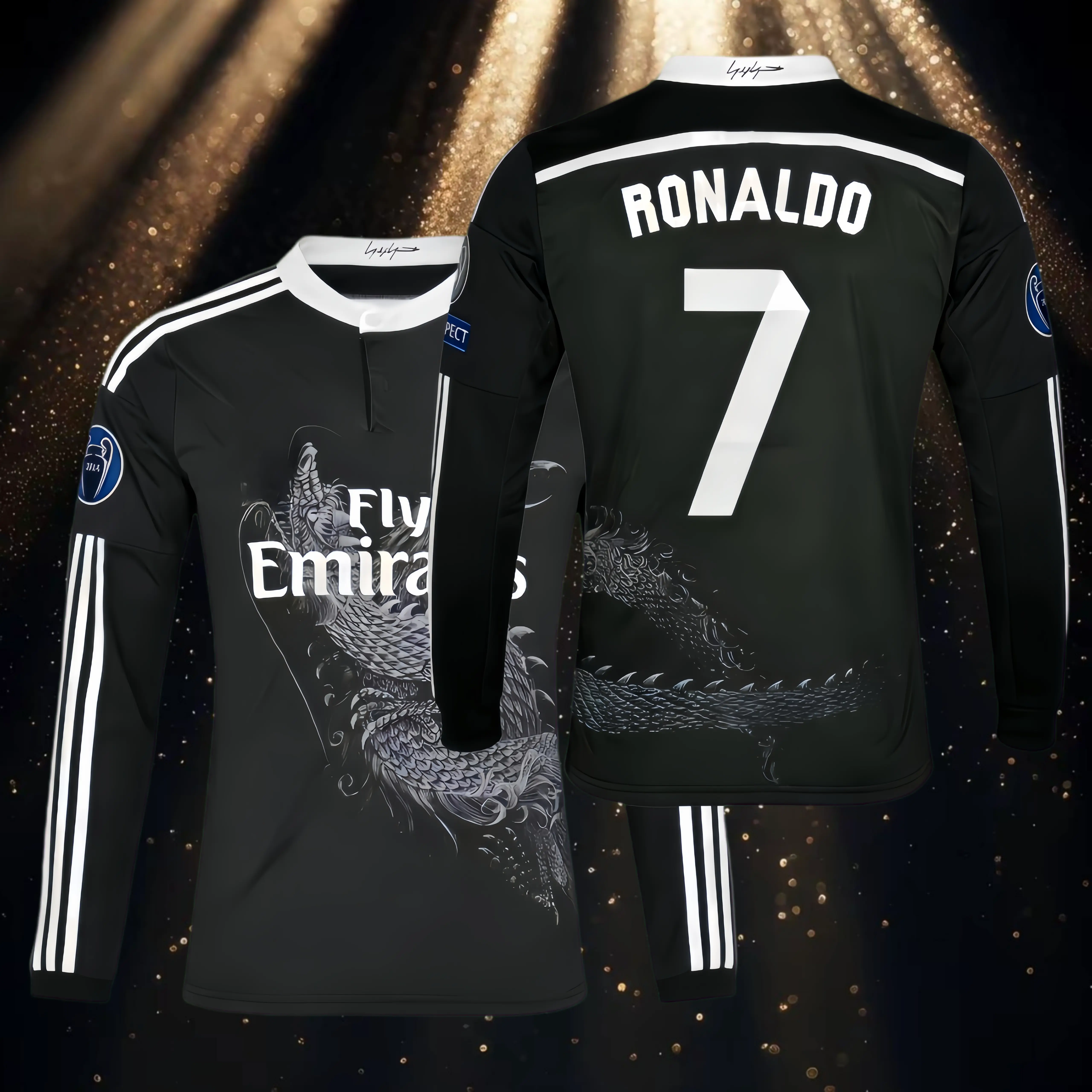 14 15 3rd Away Black Soccer Jersey 7# Cristiano Ronaldo Fans Version Long Sleeve