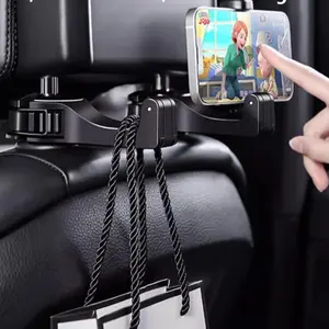 2 Pack Upgraded Car Seat Headrest Hooks with Built-in Phone Holder – 2-in-1 Hidden Car Hooks for Handbags, Backpacks, Toys, and Bottles (Silver)