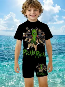Rick and Morty Pickle Rick Boys' Swimwear, Quick-Dry Sun Protection, Beach Vacation, Holiday Gift, Birthday Present, Swimwear Sets