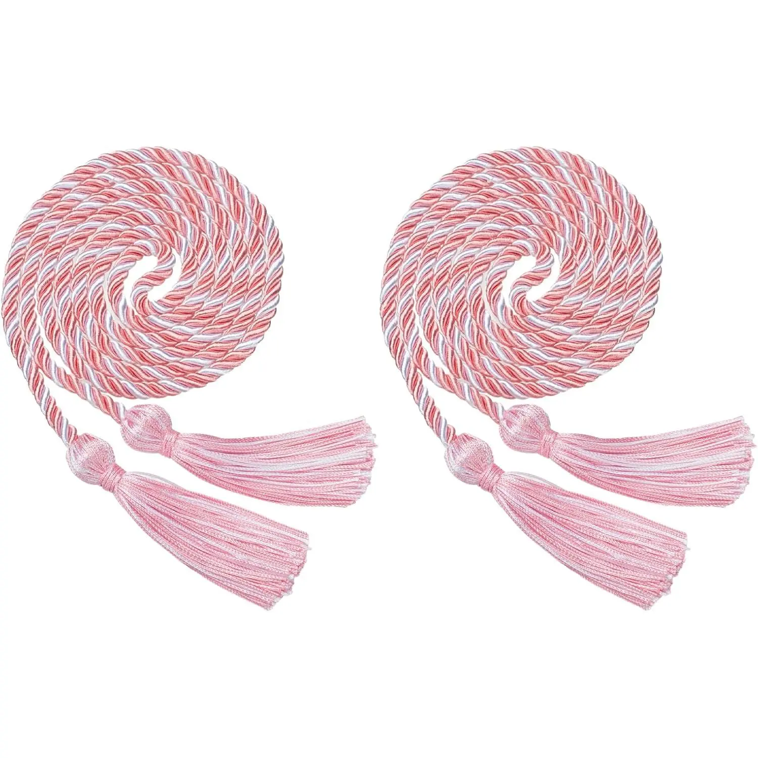 White Pink Graduation Cord, 2PCS Graduation Honor Cords Braided Tassels Cord for 2026, 68” Long Polyester Yarn Honor Ropes for 2026 Grad Decorations, Party Ceremonies