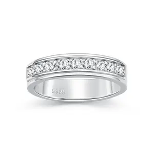 Men Wedding Band 925 Sterling Silver Rings for Men White Plated Round 5A Zirconia Size 8-12