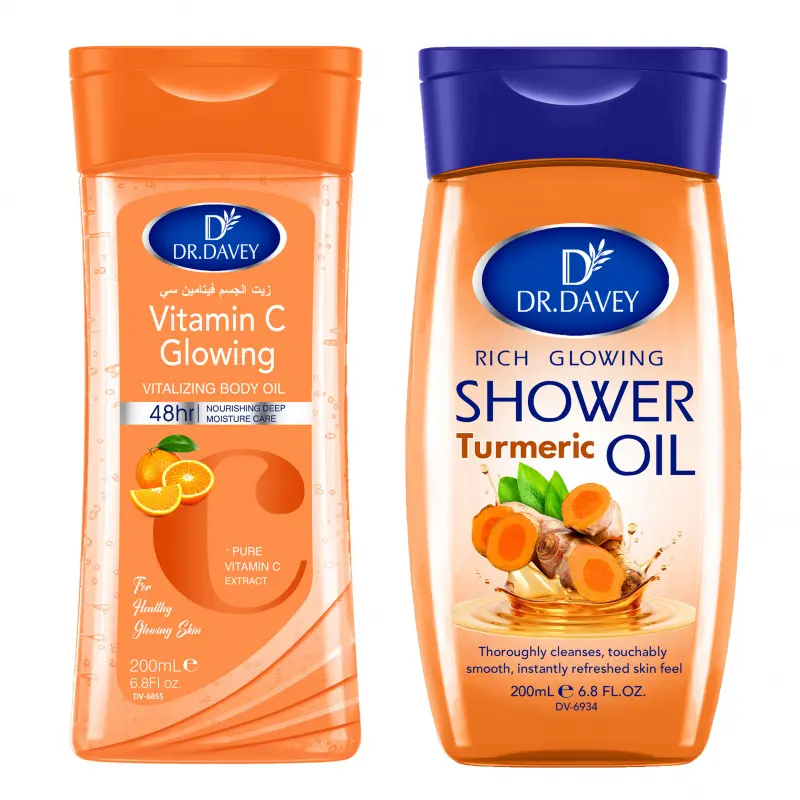 2pcs DR.DAVEY VITAMIN C Body Oil+Turmeric Shower Oil Body essential oil set, After Shower Oil, skin care oil, Nourishing Oil, moisturizing and hydrating care, suitable for all seasons, portable for travel for Body, Face, Hand,Foot, Lip, Eye Body Oil Duo