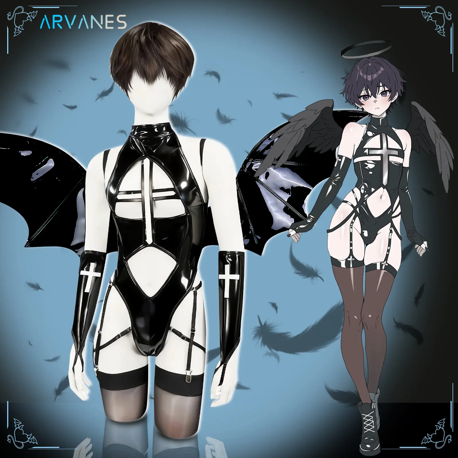Velombrance From Koruraclub Dark Cross Wings Strappy Outfit (4-Piece Set)AS07 tiktokshopspringglowup