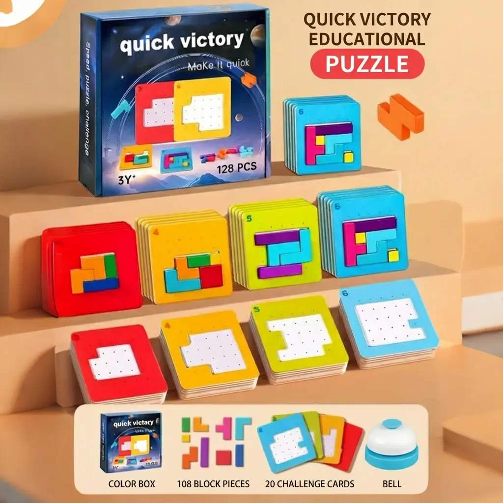 Wooden Quick-Thinking Building Block Puzzle, Colorful Blocks Brain Teaser Game, Montessori Educational Toy for Spatial Skills & Problem Solving, Shape Recognition Fidget Toy, Interactive Birthday Gift, Colorful Blocks Puzzle