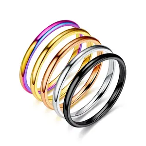 Stainless Steel Men Women Wedding Ring Band Silver Gold 2mm R19