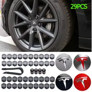 Tesla 29 Piece 56mm Car Wheel Center Hub Caps Valve Cap for Tesla Model 3 Y S X Tire Lug Nut Protective Covers Exterior Decoration