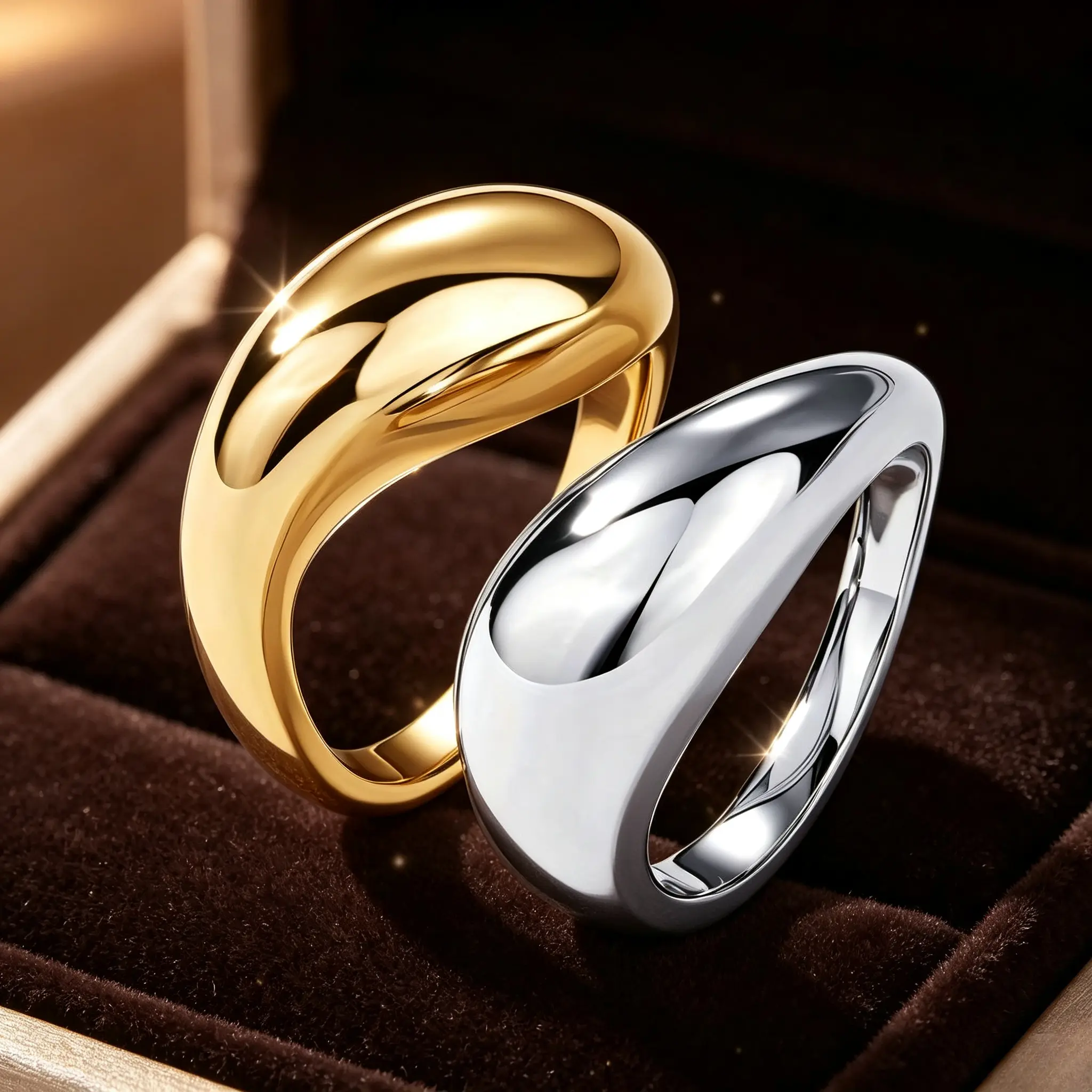 2-Piece Women Twist Curved Dome Statement Ring, Smooth Polished Chunky Band Ring, Minimalist Modern Fashion Jewelry for Daily Party Occasion Gift