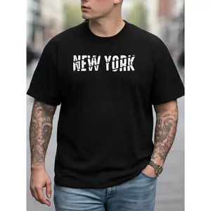 BDHJYDB Men's New York Pride T-Shirt 100% Cotton 180GSM Black with Iconic NYC Skyline Print - Breathable Round Neck Short Sleeve Tee Suitable for Daily Wear, Gym, Weekend Outfits & Year-Round Urban Fashion Apparel, Machine Washable NYC-Themed Shirt