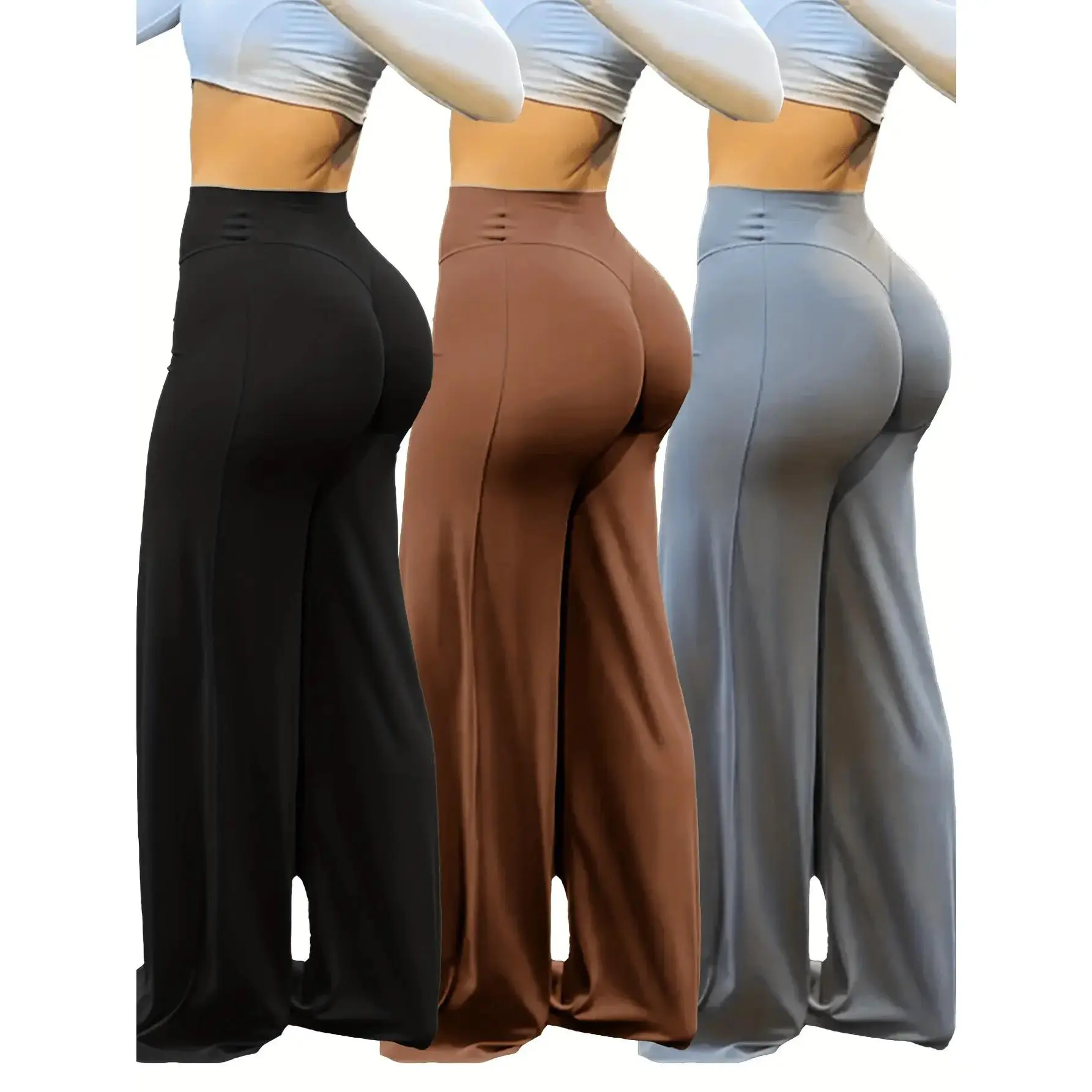 Three-piece wide-leg pants for women plus size yoga pants |   High elasticity, solid color, long design, suitable for sports, fitness, outdoor yoga, workouts, and everyday casual wear