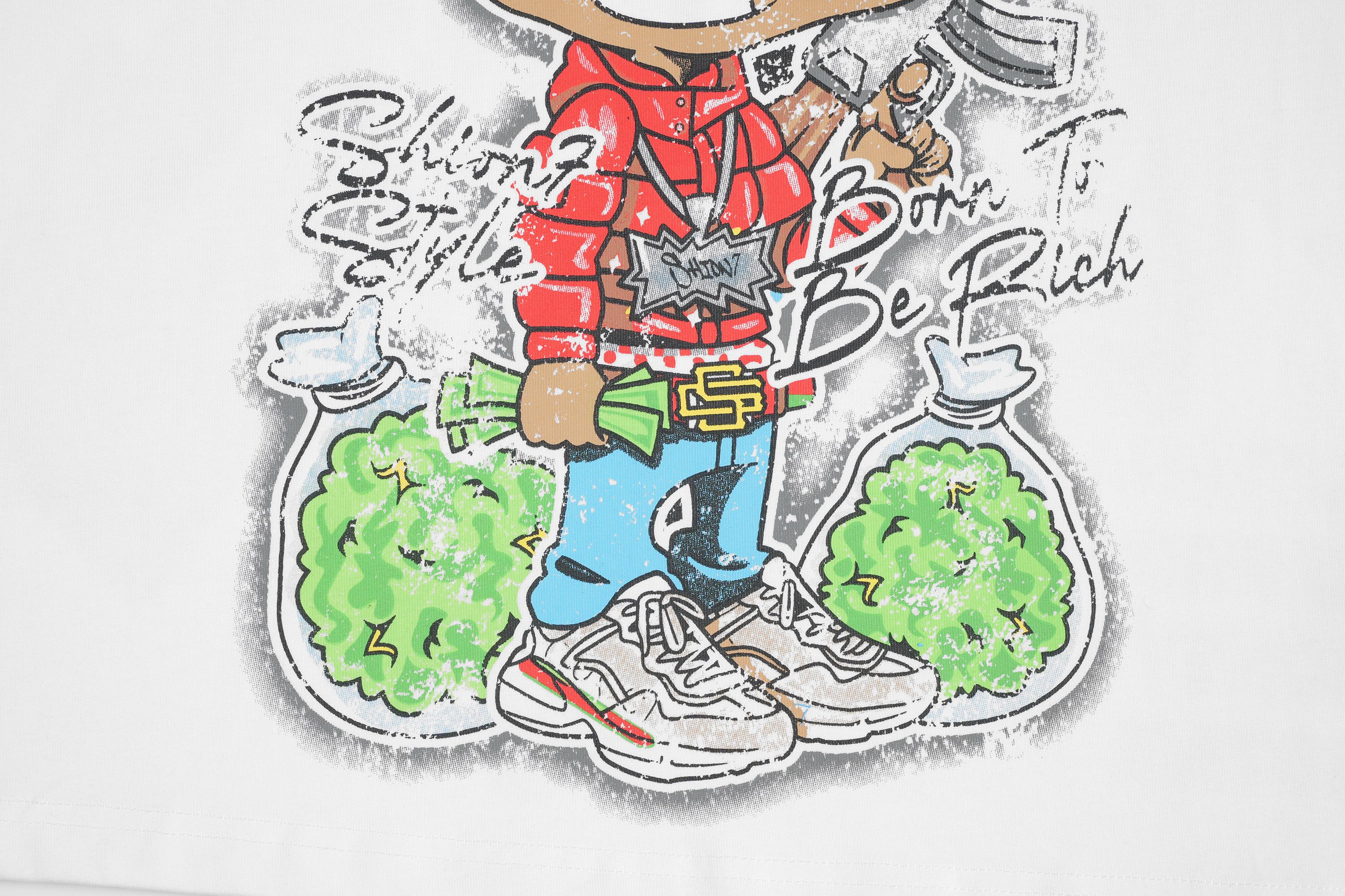 Men's Y2K Cartoon Rapper Studded Oversize White Tee | Summer Crystal Street wear Must-Have