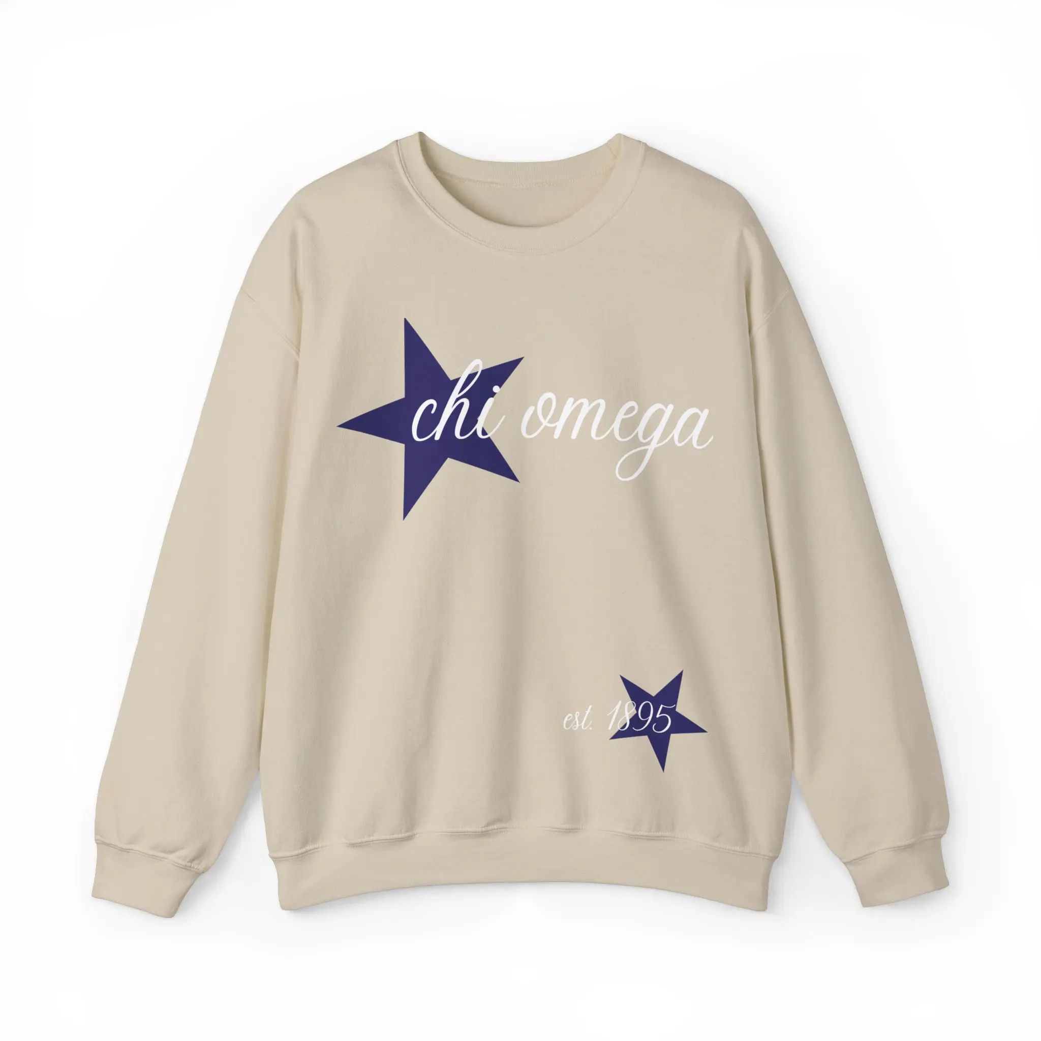 Chi Omega Sorority Crewneck Sweatshirt, Star Trendy Design, Customizable, Multiple Colors, Gift for Greek Life Members, College Apparel, Personalized Casual Classic