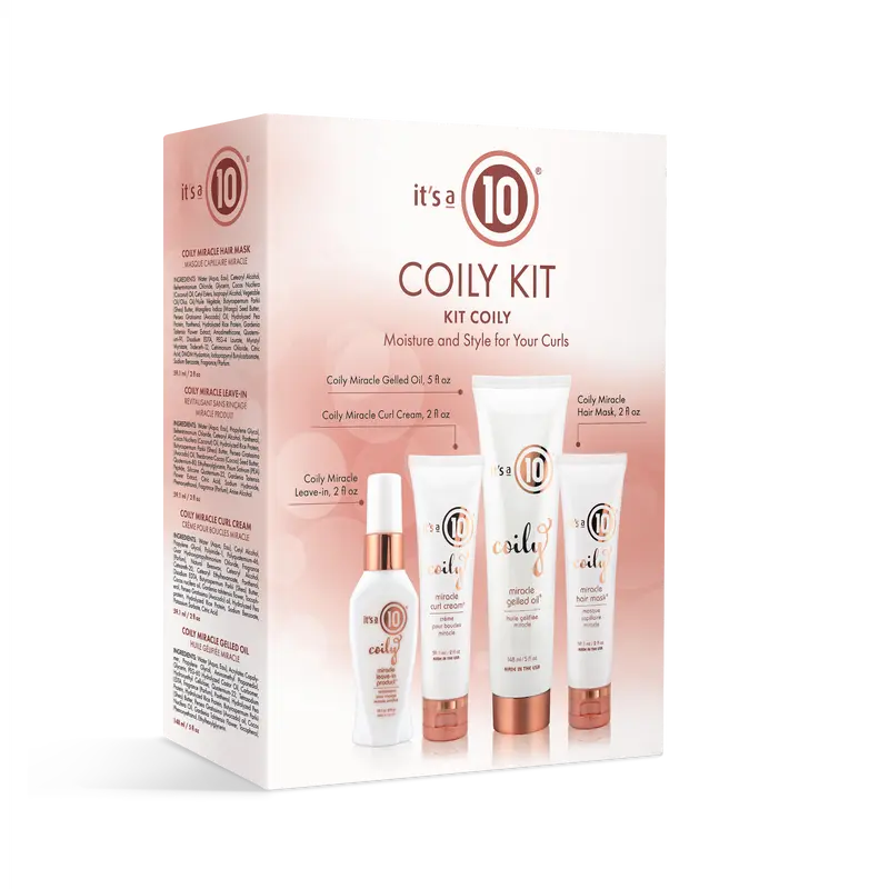 It's a 10 Haircare Miracle Coily Trial Kit - Includes Conditioner, Shampoo, Gel & Cream for Coily & Curly Hair Types