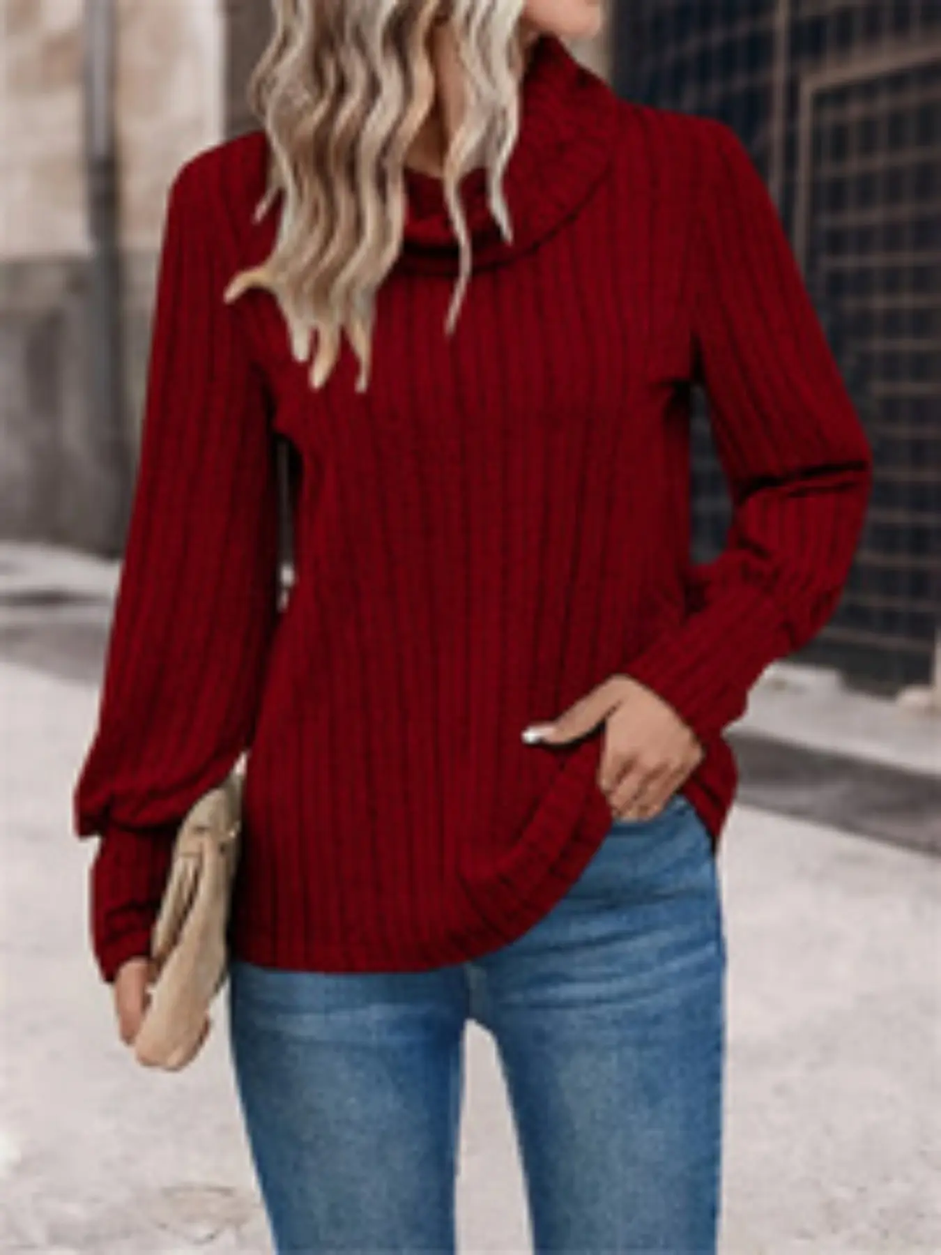 Women's Fall Winter Striped Long Sleeve High Neck Turtleneck Fitted Knit Sweater, Knitwear, Casual Fashion Top, Perfect Match with Blue Jeans, Elegant Women's Clothing