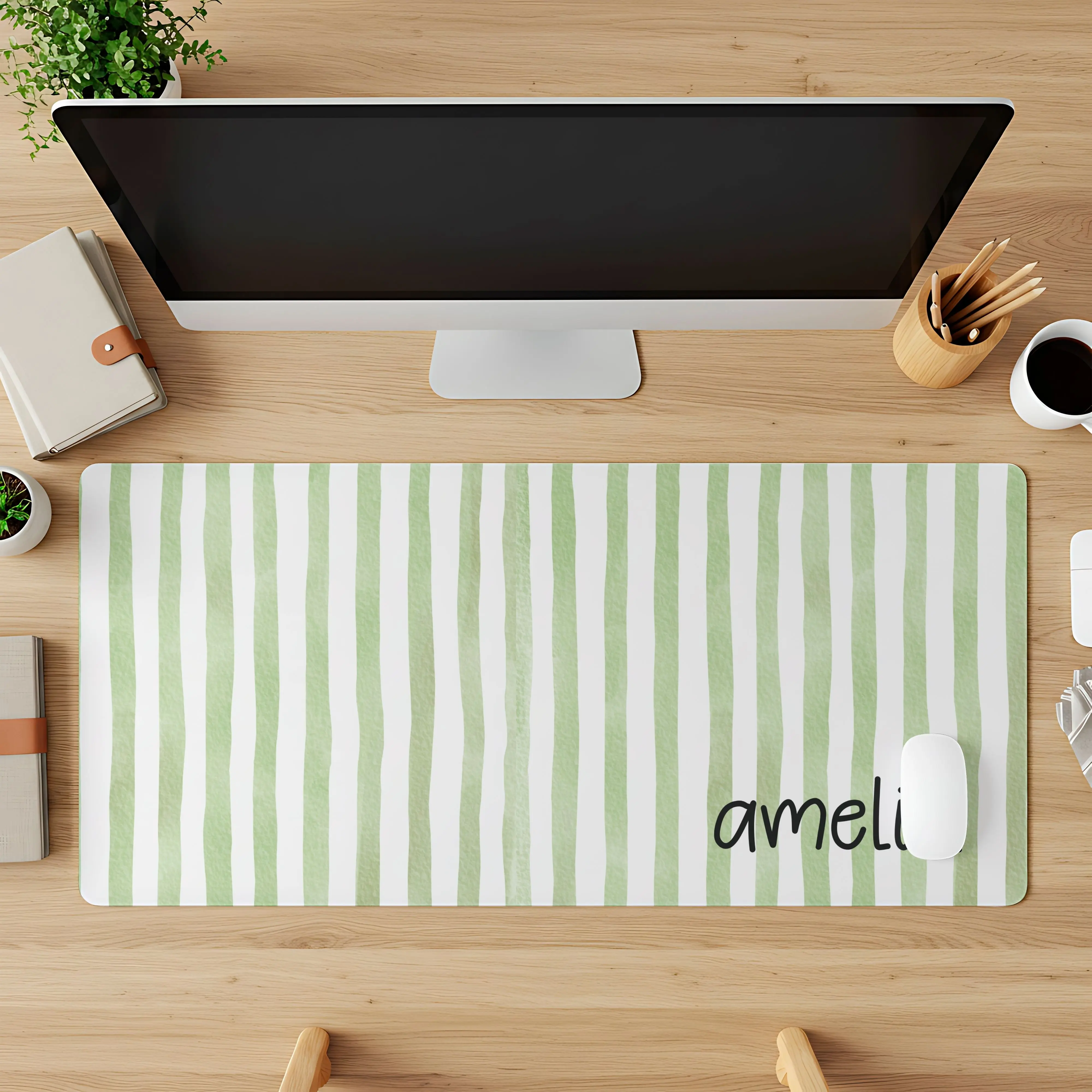 Striped Desk Mat, Personalized Desk Pad, Boho Mouse Pad, Name Desk Mat, Girly Desk Accessories, Cute Deskmat, XL Desk Mat Cute, XXL Desk Mat