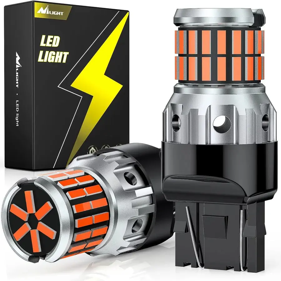 Nilight T20 Series LED Headlight Bulbs (Pair Pack) - 7440, 7443, 194 Models, 4014 63SMD Amber Yellow, DC 12V Aluminum Housing, Reverse Light Compatible, Energy-Saving Long-Lasting Automotive LED Headlight Bulbs, Led Headlights Bulbs