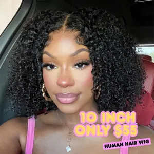 [100% Human Hair Wig]IDHERE Ready To Go Kinky Curly Human Hair Wig 5X5 HD Transparent Lace Pre Cut Lace Pre Plucked Hairline Wig Beginner Friendly