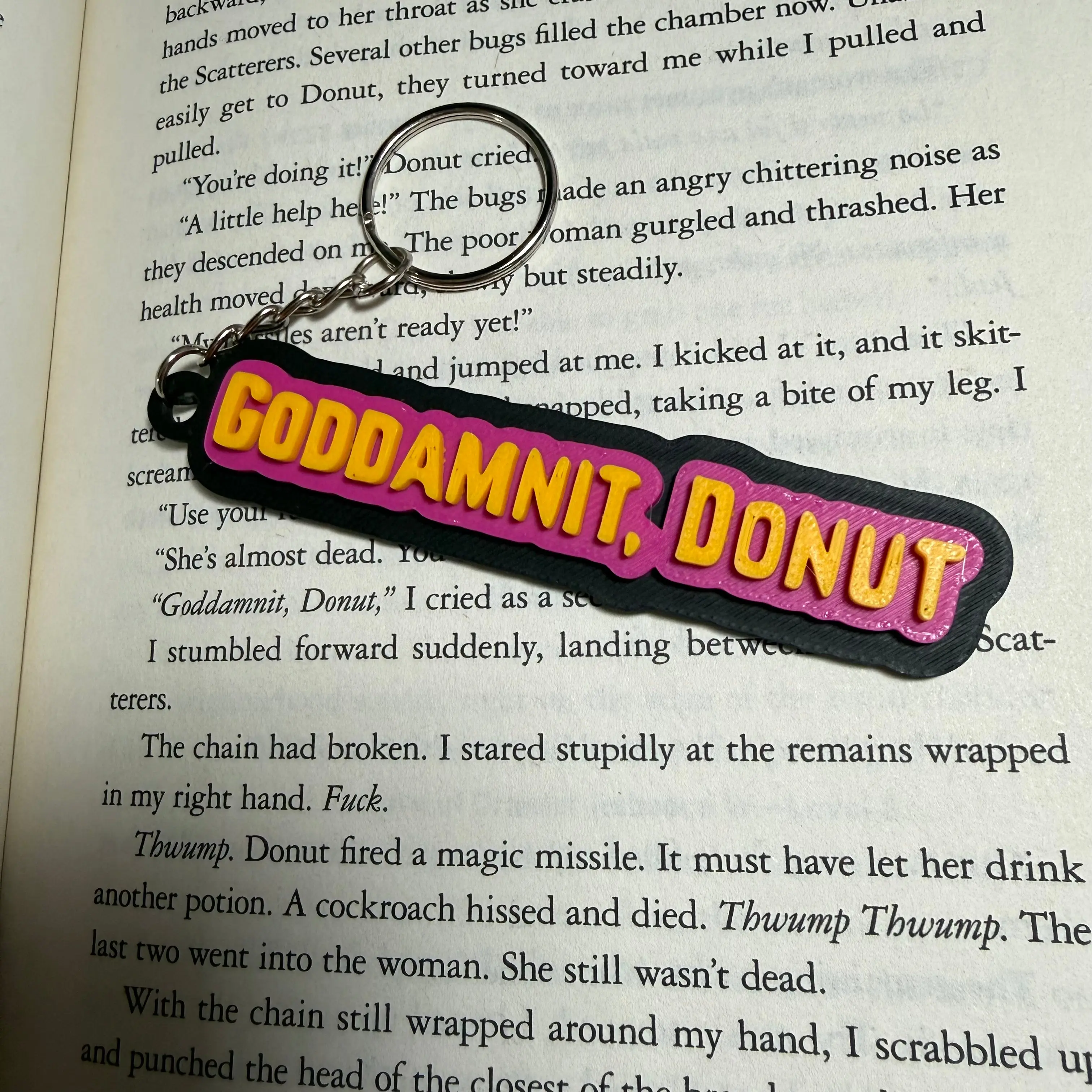 "Goddamnit, Donut" DCC Inspired Keychain | Dungeon Crawler Carl Fan Gift | 3D Printed RPG Accessory | Funny Fantasy Reader Keychain