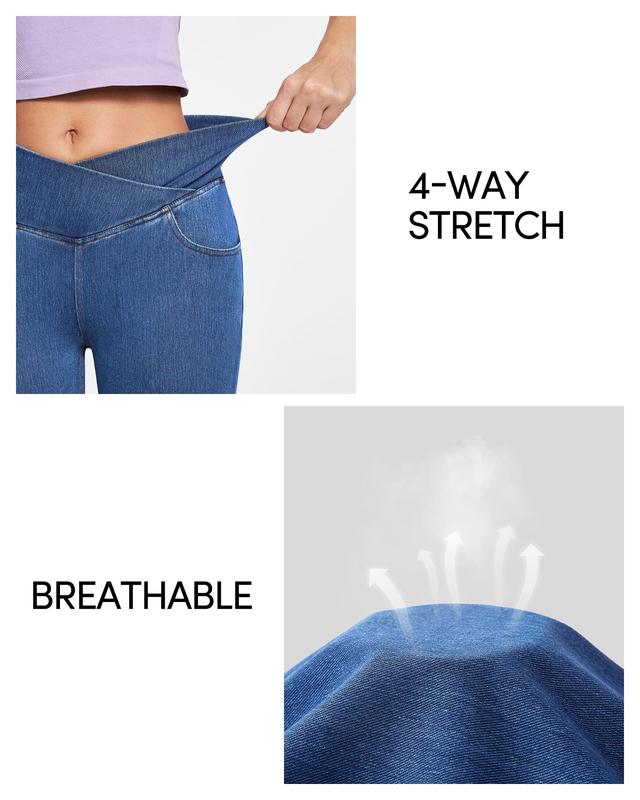 Bell Bottom Jeans for Women High Waisted Stretchy Flare Jeans Pull On Wide Leg Jean Woman V Cross Flare Leggings Pants