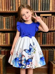 Summer Dress for Girls, Cartoon Pattern, Slim-Fitting Casual Style, Floral Design, Perfect for Mother-Daughter, Girlly Summer Clothes, Fashion #girlsfashion #kidswear #floraldress #toddlerootd #mommyandme