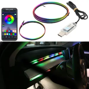 Full Colors USB Car LED Ambient Light Acrylic Strips Dashboard Lights RGB Car Interior Lighting Hidden App Remote Control Atmosphere Lamp Car Decorative Light