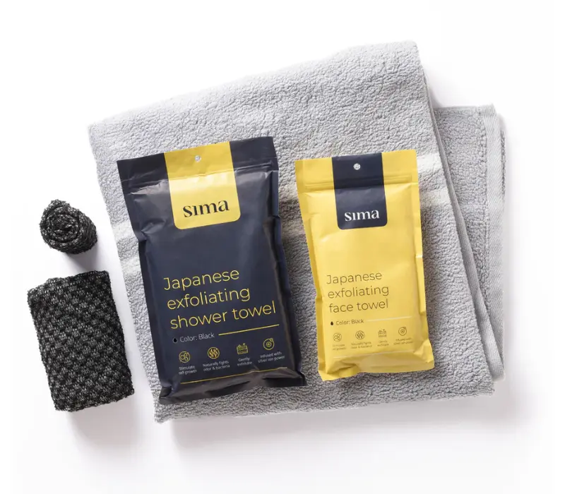 Sima 3-Piece Smart Cleansing Daily Towel Kit - Body Exfoliating Cloth, Face Exfoliating Towel, Face-Safe Washcloths for Hygienic Drying, Personal Shower Accessories