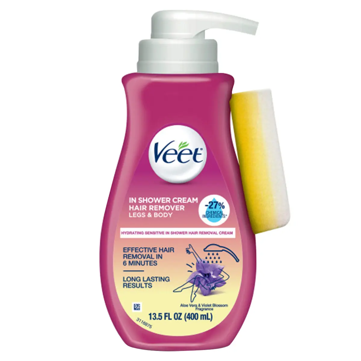 Veet In Shower Hair Removal Cream for Sensitive Skin, Fast-Acting Depilatory with Aloe Vera for Legs & Body, Moisturizing Formula, 13.5 fl oz, Body Care