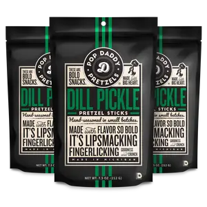 Pop Daddy Flavored Pretzels Sticks | Healthy Gourmet Pretzels Snacks | 7.5oz Individual Bags | 3 Pack | Dill Pickle