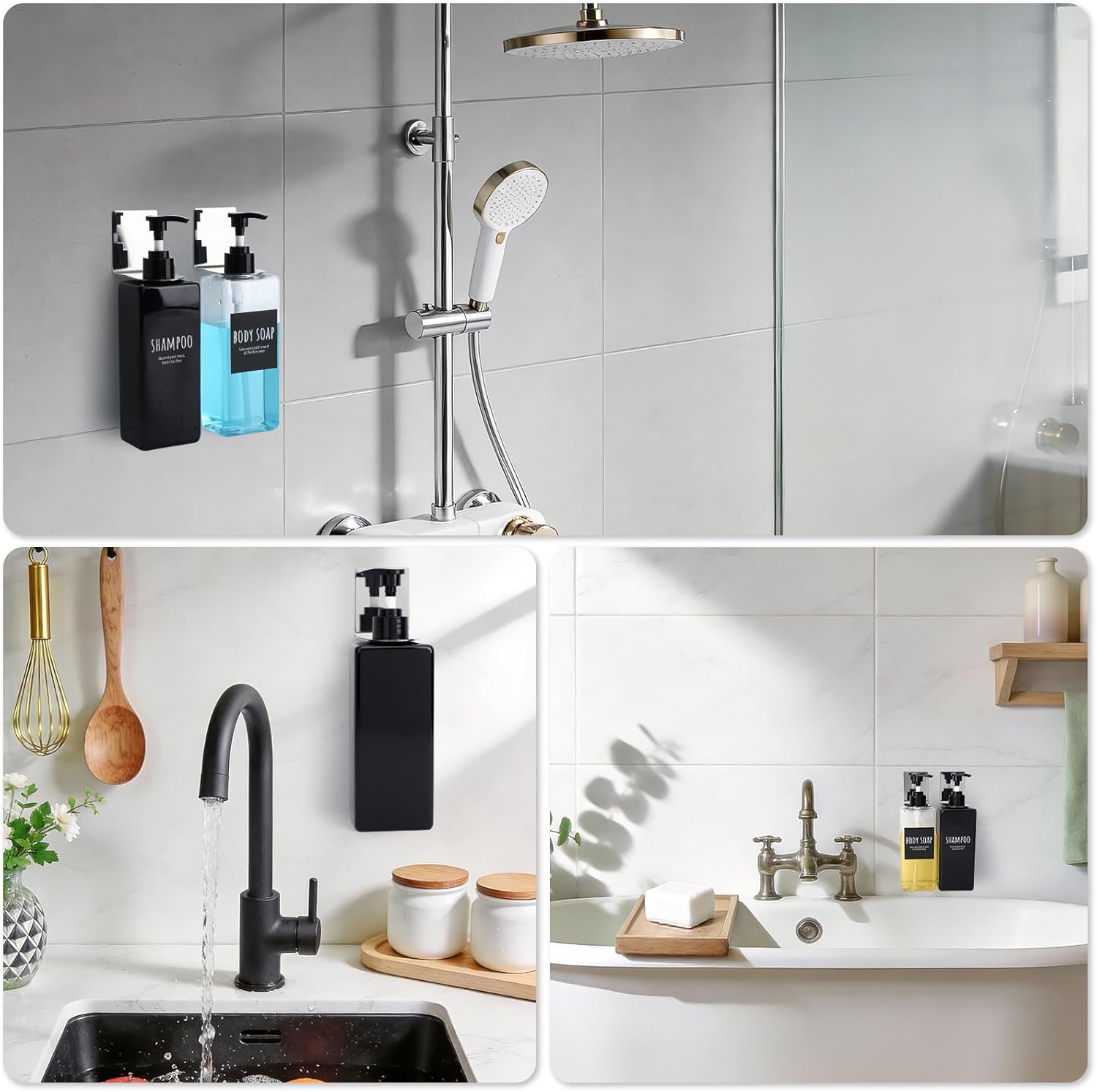 Stainless Soap Bottle Dispenser, 3 Pack Dia 1.1in 2.8cm Drill-Free Wall Mounted Rack, Adhesive Wall Mount Bottle Holder for Shower Gel Bathroom Toilet Kitchen, Sliver