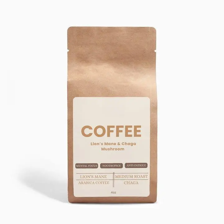Mushroom Ground Coffee Fusion Lion’s Mane & Chaga 4oz - 100% Arabica Blend with 1200 mg Mushroom Extracts for Mental Focus & Anti-Fatigue