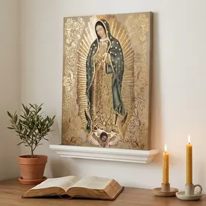 Virgin of Guadalupe Wood Wall Art - Single framed classic image, brings protection & grace to any wall. A revered decor piece for bedrooms, entries, or sacred corners. Religious Wall Art