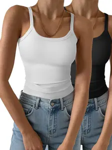 Women's Solid Ribbed Tank Top, Elastic Basic Vest, Casual Sleeveless Top for Summer, Ladies Clothes for Daily Wear, Summer Tops
