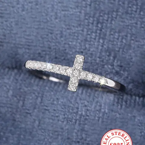 S925 Sterling Silver Cross Design Rhinestone Decor Multi Cut Cluster Ring, Fashion Accessories, Trendy All-match & Exquisite Jewelry Form Women, Jewelry Rings