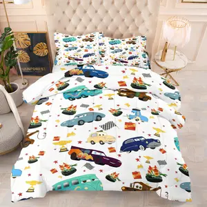 Childhood Cartoon Memory Racing Car Print Comforter Set, Quilt Bedding Set, Soft Comfortable Bedding Decor, Includes Filled Soft Cozy Cartoon Pattern Blanket & Pillowcase, Home Bedroom Essentials
