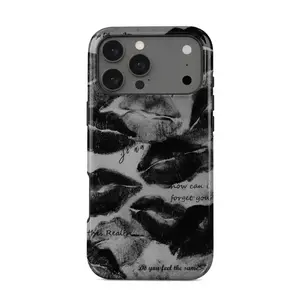 Grunge Phone Case, Black Kiss Marks Edgy Aesthetic Protective Cover, Vintage Lips Collage Phone Case, Sad Girl Quote Dark Aesthetic Phone Cover