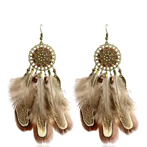 DHARK RHED Native American Style Beaded and Feathered Dream Catcher Earrings Bohemian Indian Vintage Drop BOHO Hoop-and-Web Female Casual Male Elegant Unisex handmade jewelry business