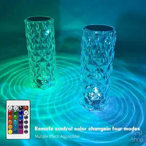 Artificial Crystal Table Lamp 16 Color Changing RGB Rose Diamond Touch Control with Remote USB Ambient Light